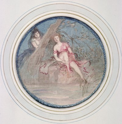 Female Figure seated on the Bank of a Stream: another Figure behind a Tree by Charles Edward Conder